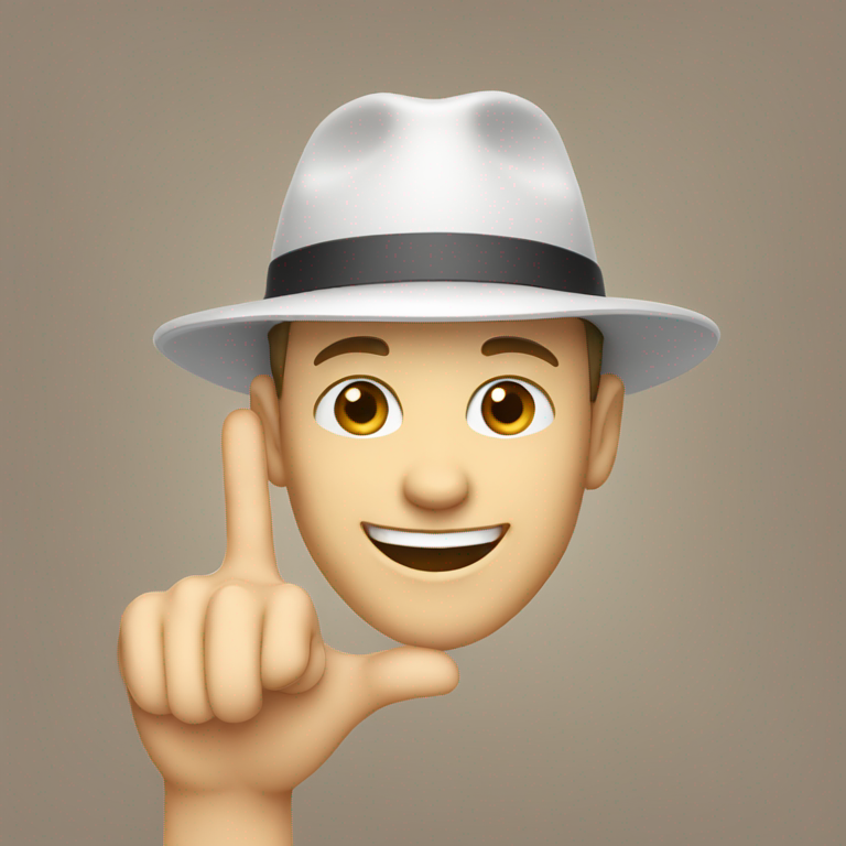 A white skin man wearing a hat and smiling and indicates with his finger to the front (without body only his head and hand that its finger indicating)-emoji