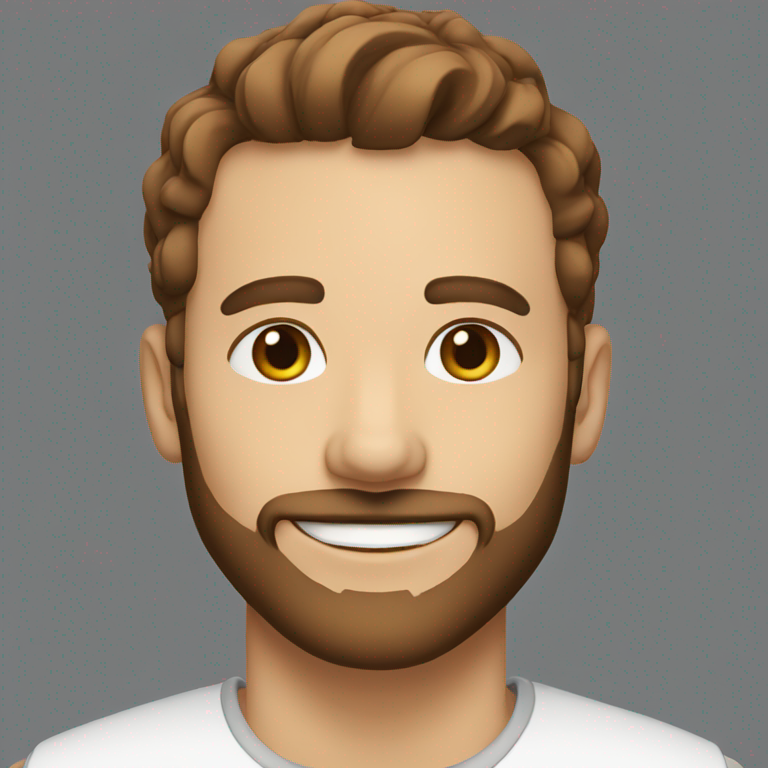 Man in early 30's, White, Short brown hair, Brown Beard, Smile lines-emoji