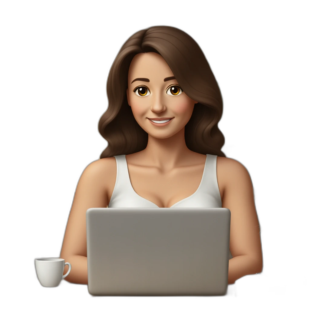 brown-haired woman working from home with her two cats-emoji