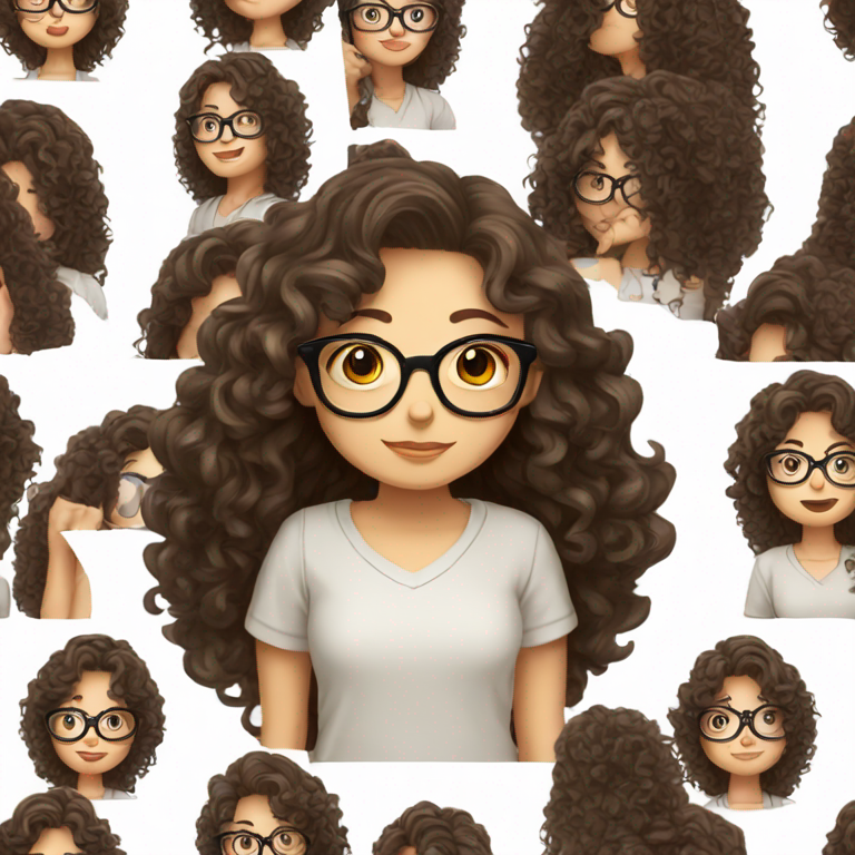 cute long curly dark brown hair girl with glasses nerd-emoji