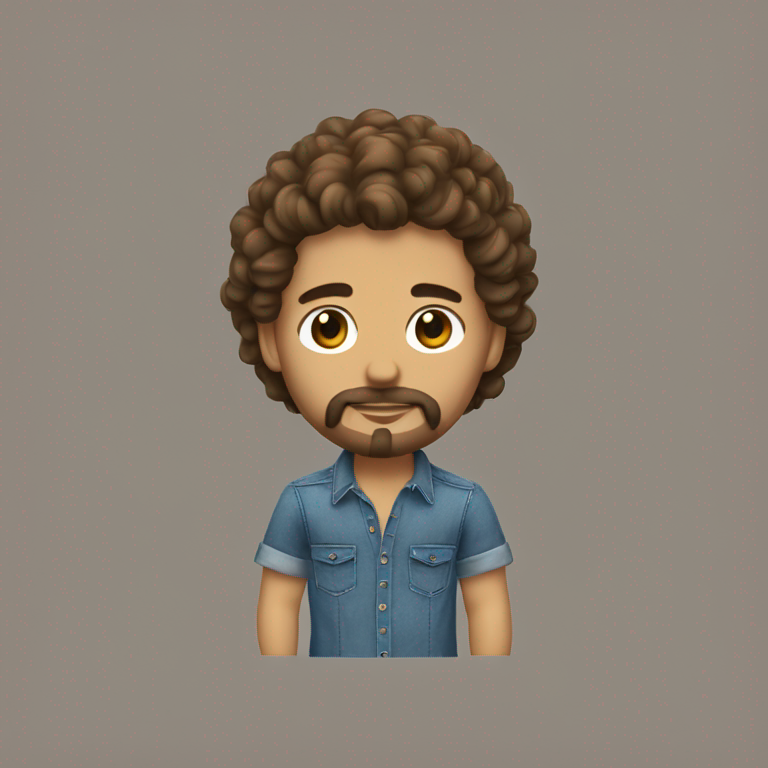 mexican man with black eyes, a light brown wavy (WAVY, not curly) hair, a beard of the same color, and a plain denim button up shir-emoji