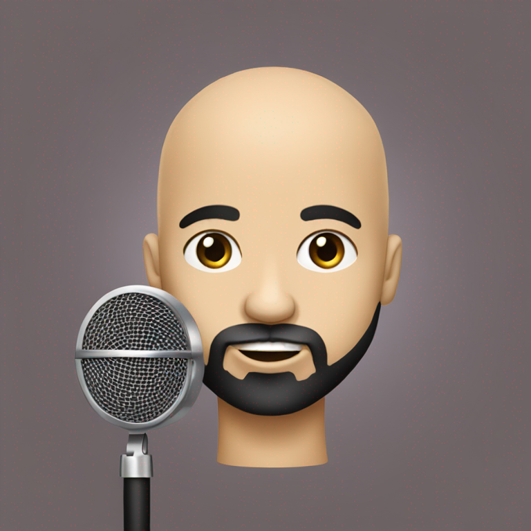 emoji of a HEAD OF A bald young  brazilian man HOLDING A MICROFONE LIKE A SINGER, with a BLACK beard AND BLACK EYES,-emoji