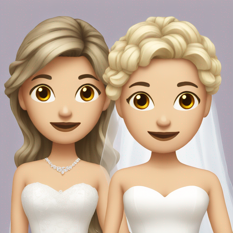 two brides, one with black and brown long hair, the other with short blonde hair-emoji