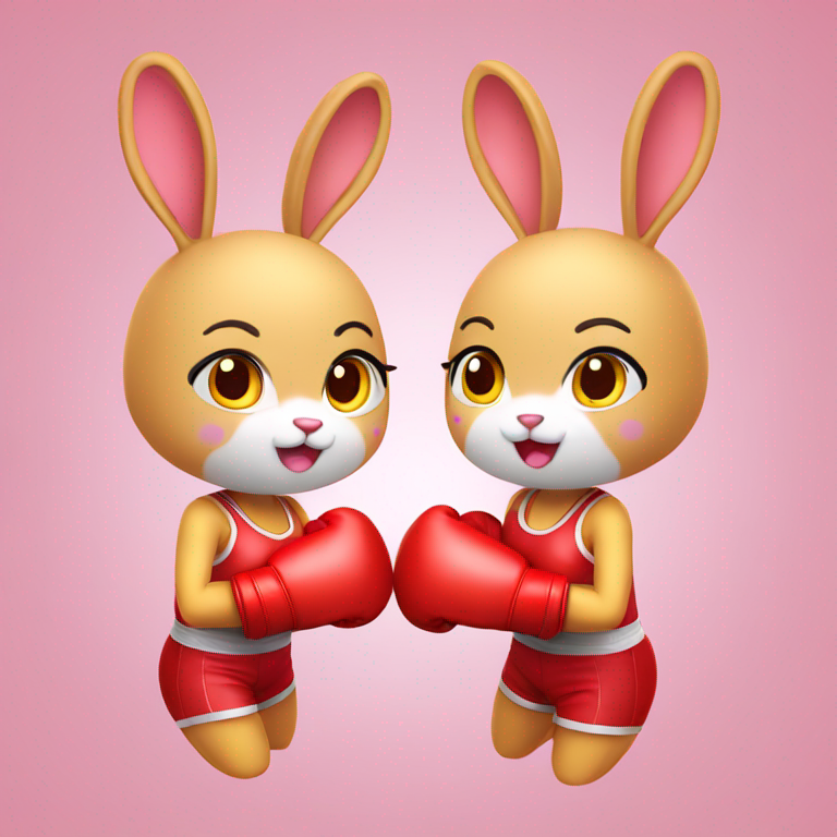 two cute 3D rabbit girls boxing-emoji