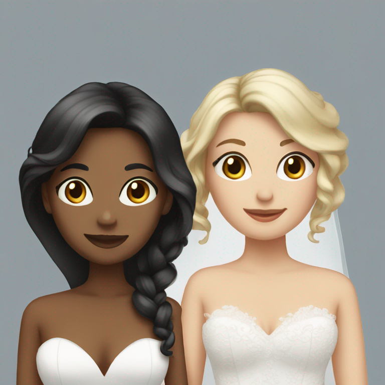 two brides, one with black and brown long hair, the other with very short blonde hair-emoji