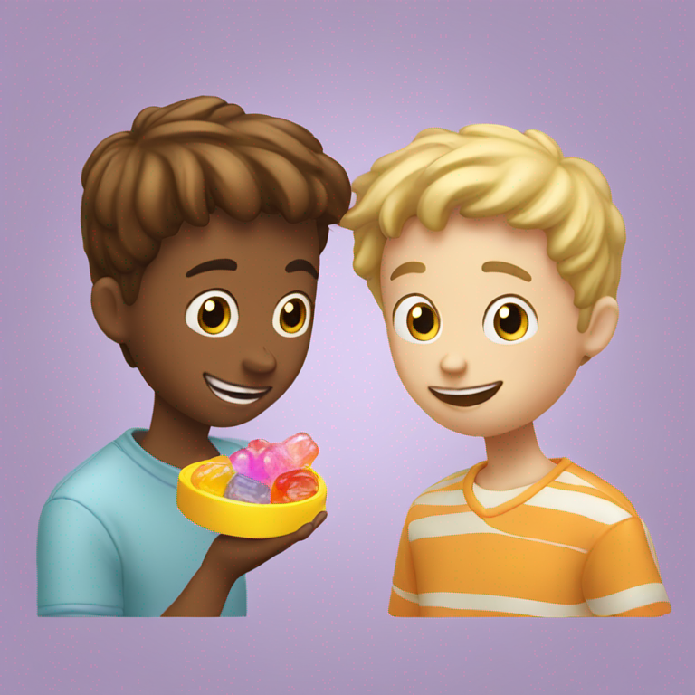 friendly white boy sharing gummy sweets with his friend-emoji