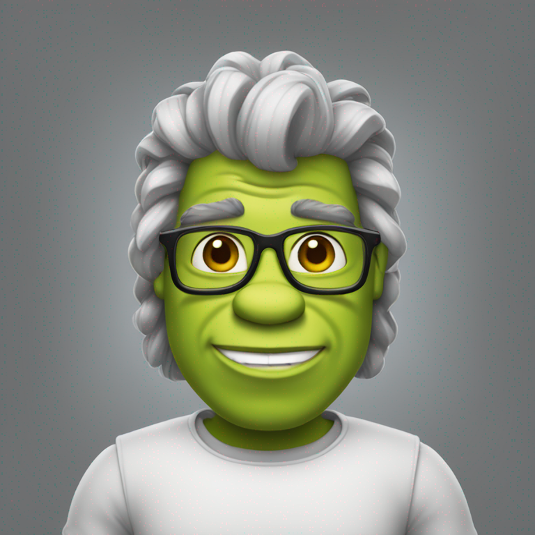 Shrek branco com o cabelo preto penteado e um óculos de grau-emoji