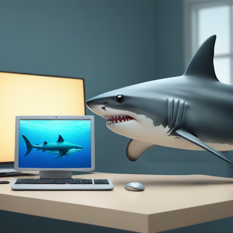 Shark next to a gaming computer-emoji