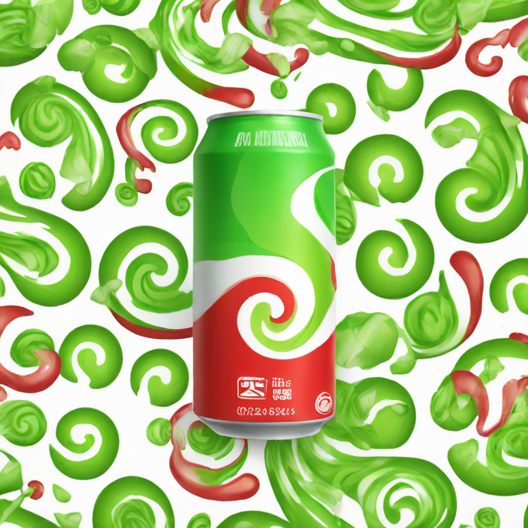 a soft drink can with a red top and then green and white spirals going round the rest of the can-emoji