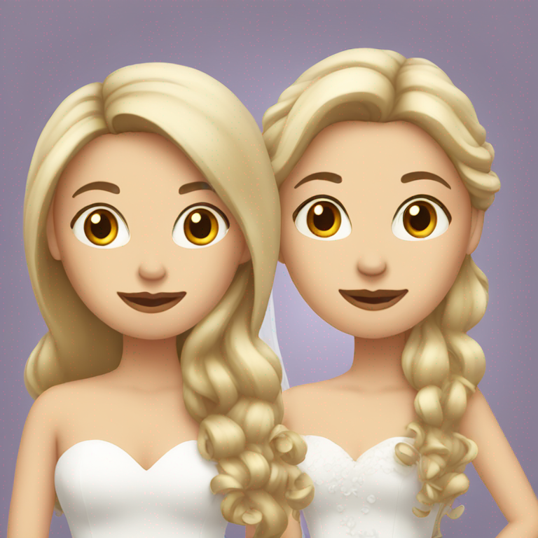 two brides, one with brown long hair, the other with short blonde hair-emoji