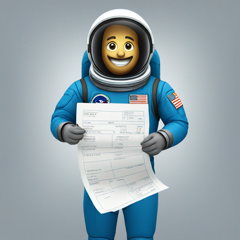 astronaut-man-blue and black suit-taking long paper receipt-flying-emoji