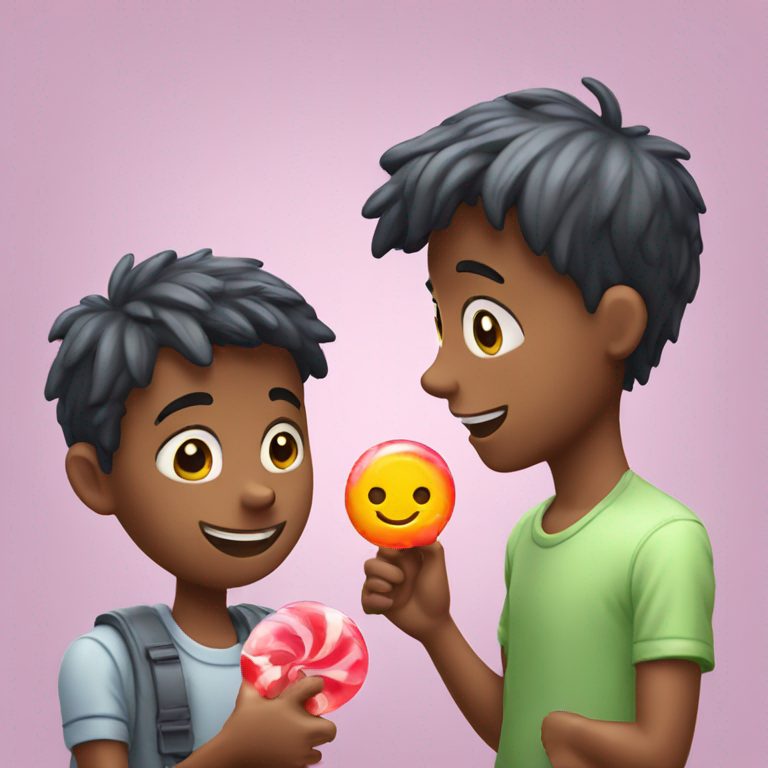 friendly boy sharing gummy candy with his friend-emoji