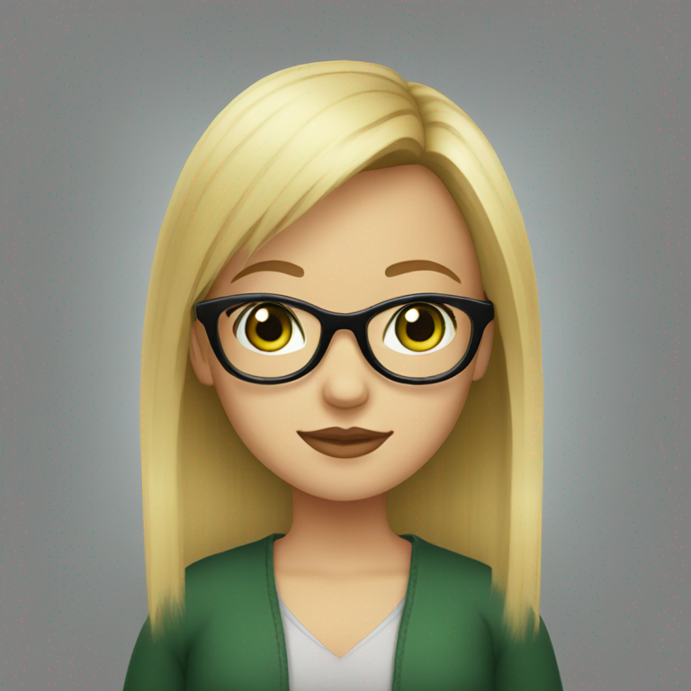 a girl with blonde hair, a fringe, dark green eyes and black-framed glasses-emoji