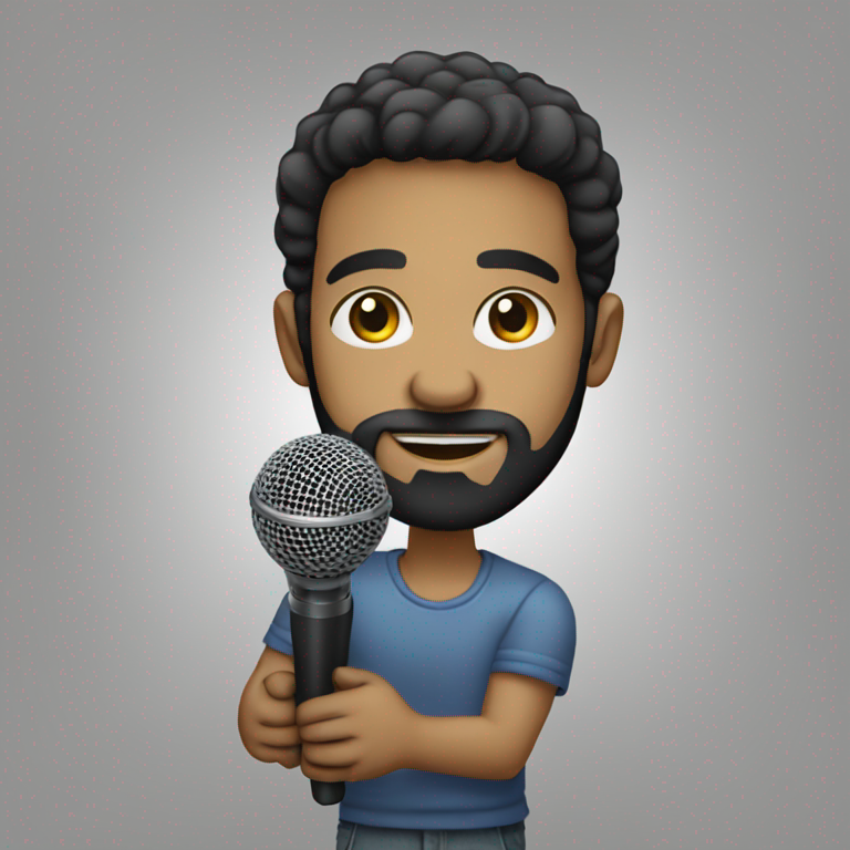 emoji of a young bald brazilian man HOLDING A MICROFONE LIKE A JAZZ SINGER, with a BLACK beard AND DARK EYES,-emoji