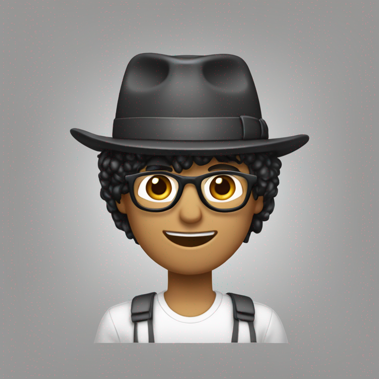 Garoto do nariz grande, cabelo curto e pretobranco, cabelo preto, usa óculos, dente grande, com boné pra trás-emoji