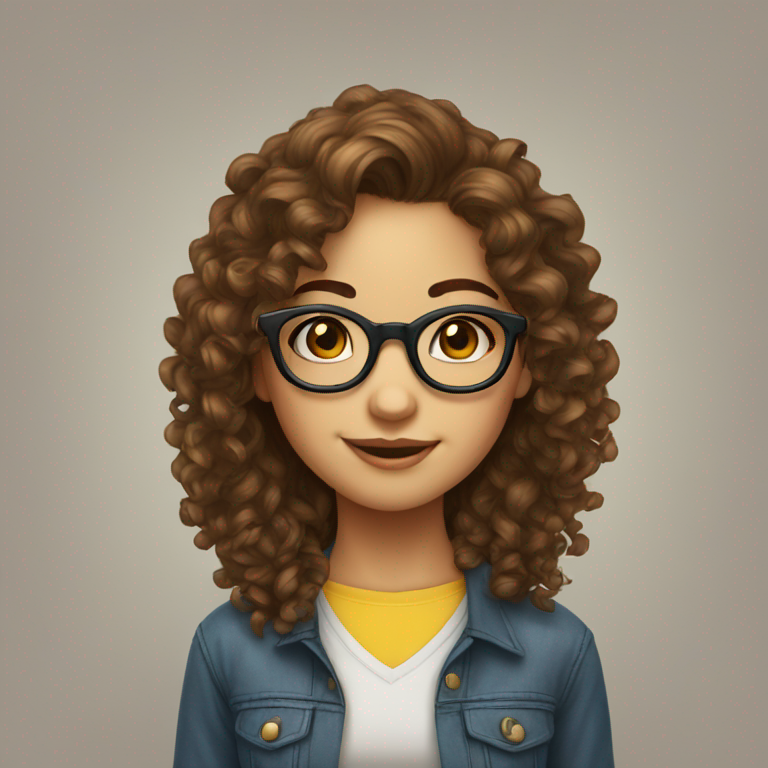 cute long curly hair girl with glasses nerd-emoji