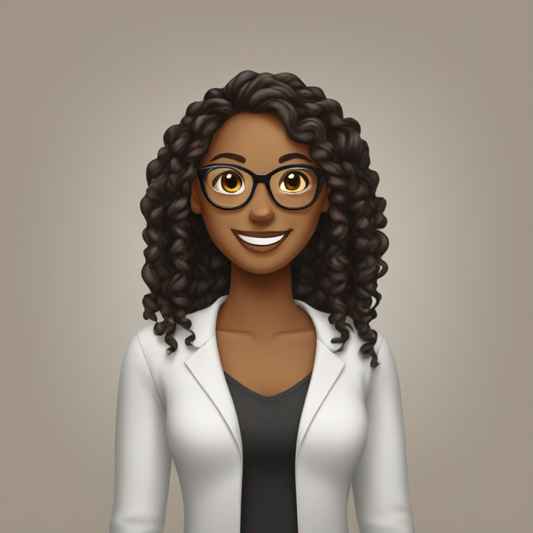 Brown skinned African American Woman with long Black curly braids and clear glasses smiling-emoji