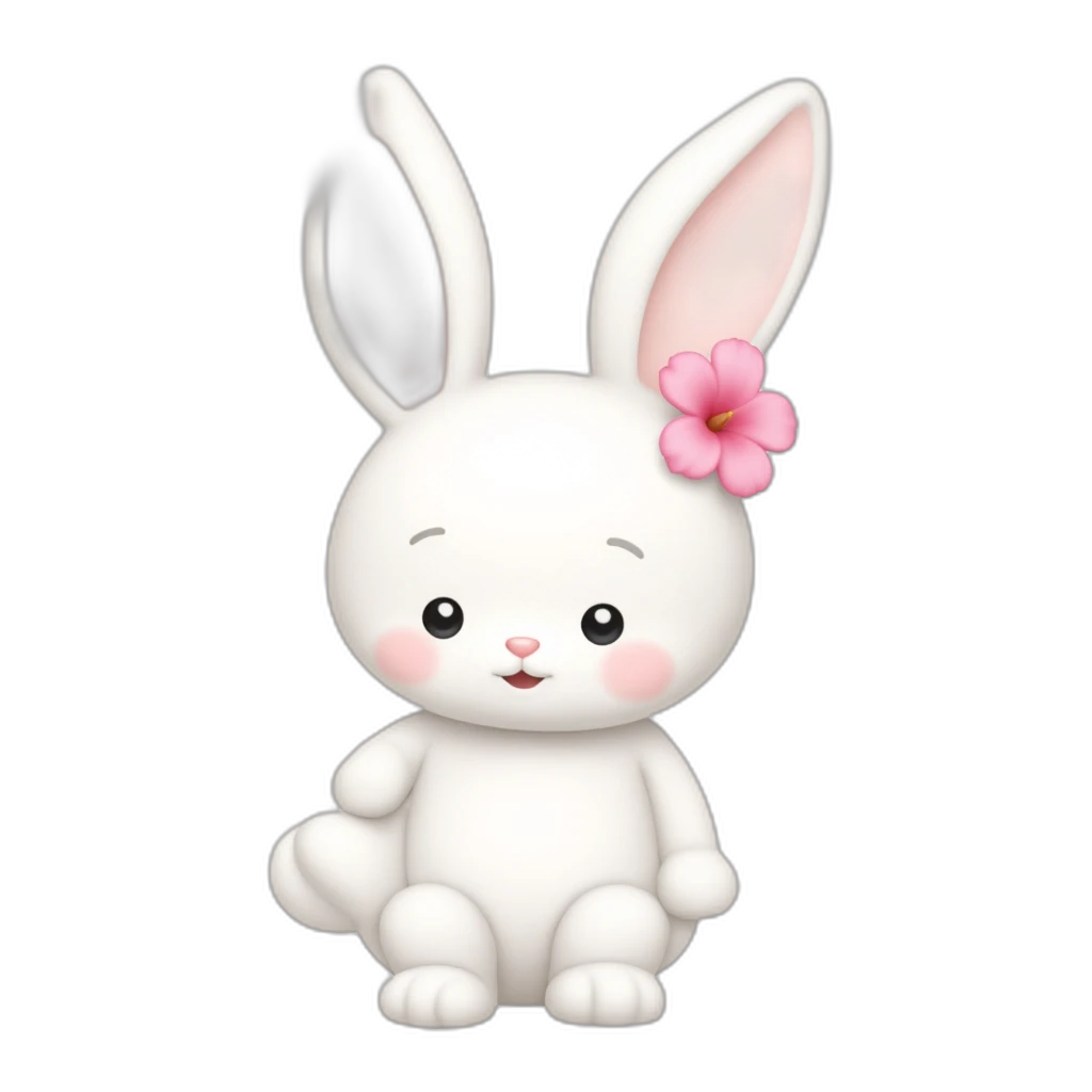 White bunny pink cheek Pink hibiscus flower on the ear-emoji