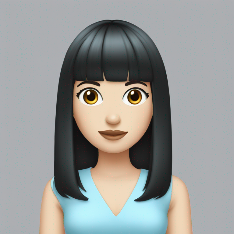 A white girl with black hair full bang stile ...wearing baby blue dress-emoji