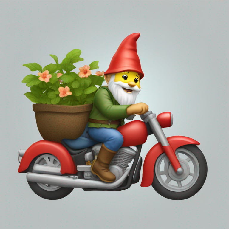 Garden gnome riding a motorbike-emoji