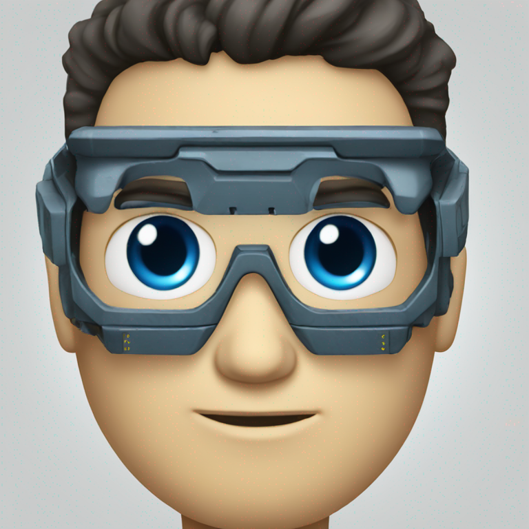 A blue Eyed dark haired bearded nerd robot-emoji