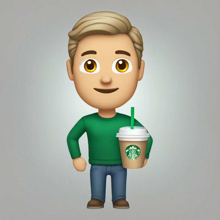 middle age caucasian man with starbucks to go-emoji