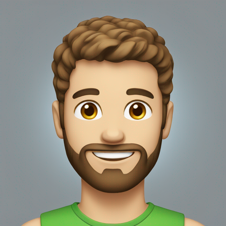 Man in early 30's, White, Short straight brown hair, Brown Beard, blue and green eyes, Smile lines-emoji