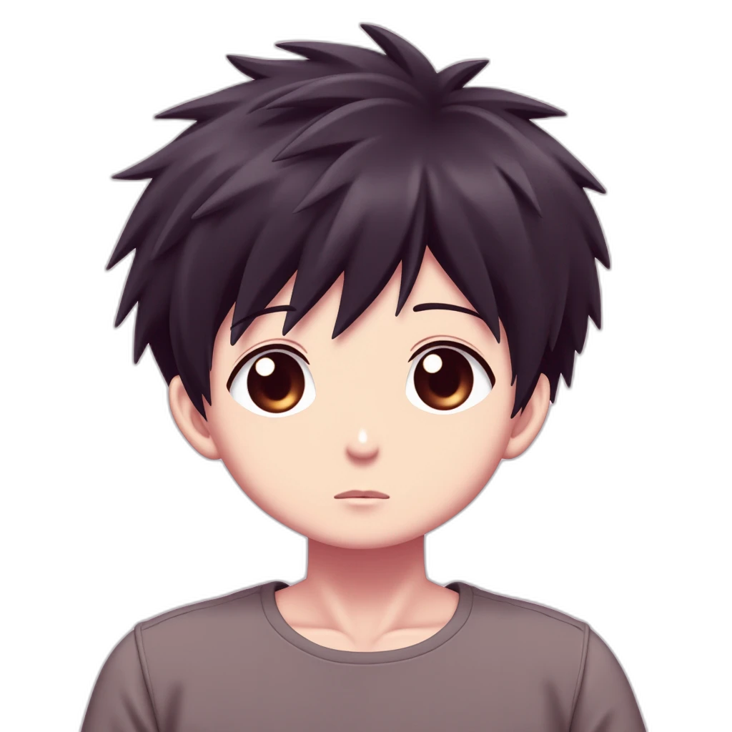 Cute Japanese boy with dark brown eyes and black hair under the sakura-emoji