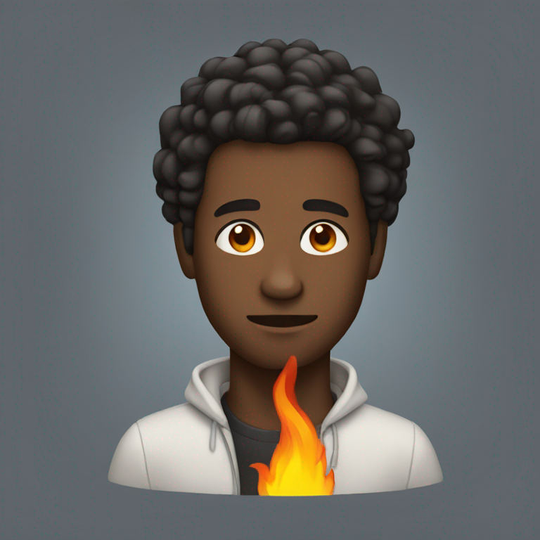 A calm black man with his hair on fire-emoji