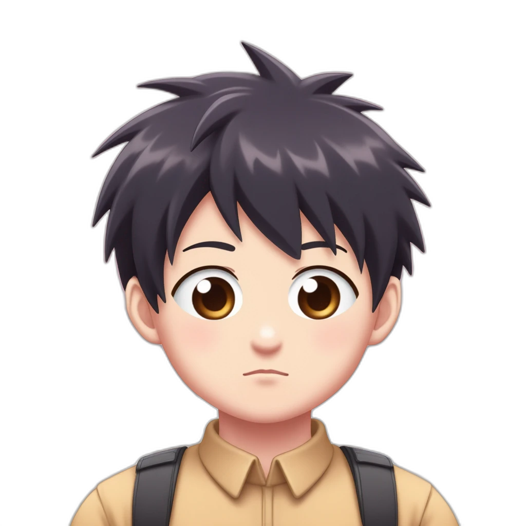 Cute Japanese boy with dark brown eyes and black hair under the sakura-emoji