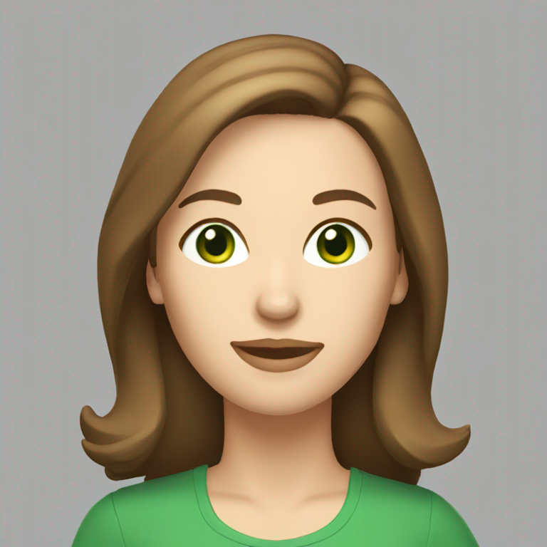 caucasian woman in her 40s with shoulder length brown hair and green eyes-emoji