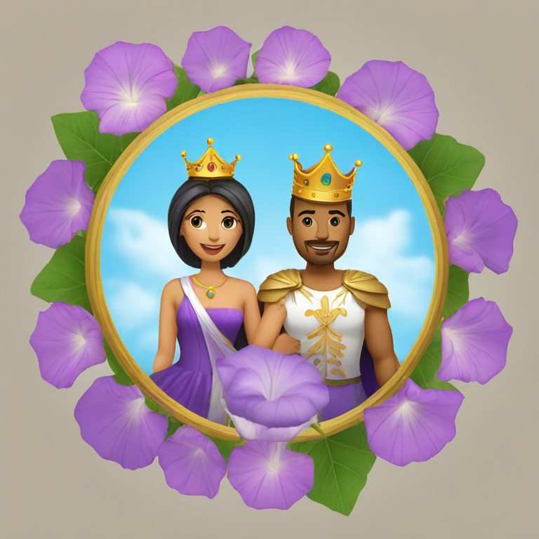 A couple of king and queen encircled with morning glory flower-emoji