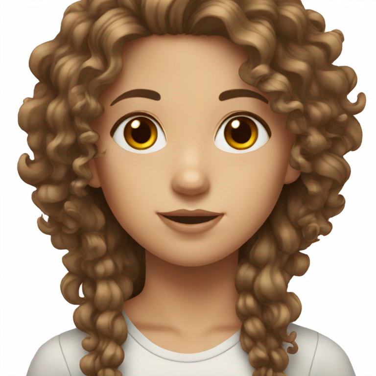 white girl with long curly brown hair brown eyes-emoji