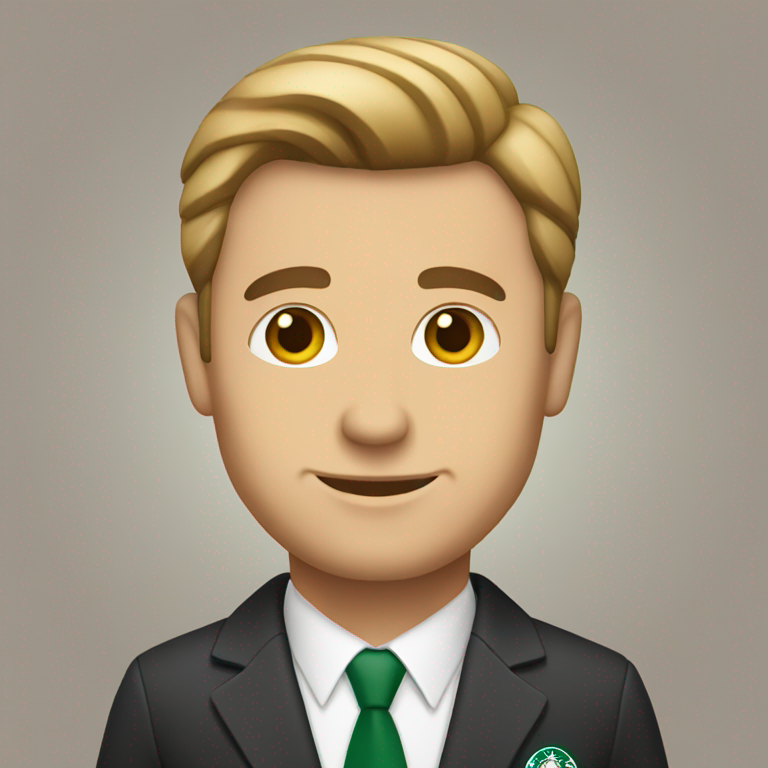 middle age caucasian man in a suit with starbucks to go-emoji