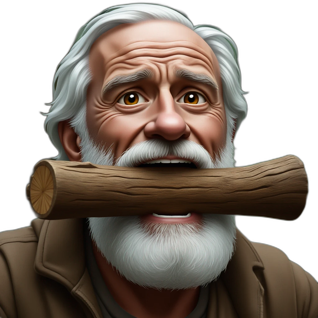 a crying white bearded man with a log in his mouth-emoji