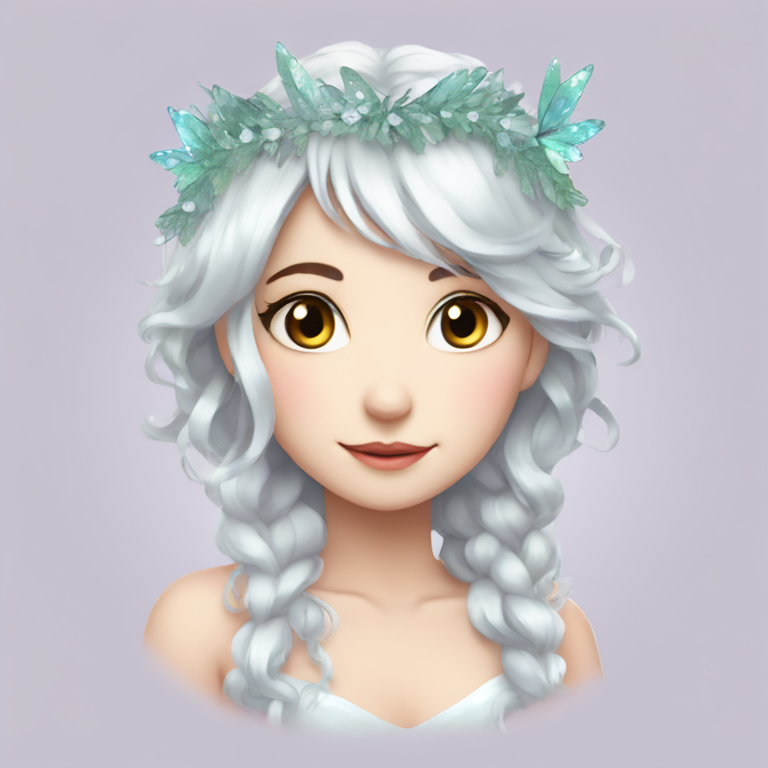 Fairy girl, Iridescent white hair, White diamond wreath-emoji