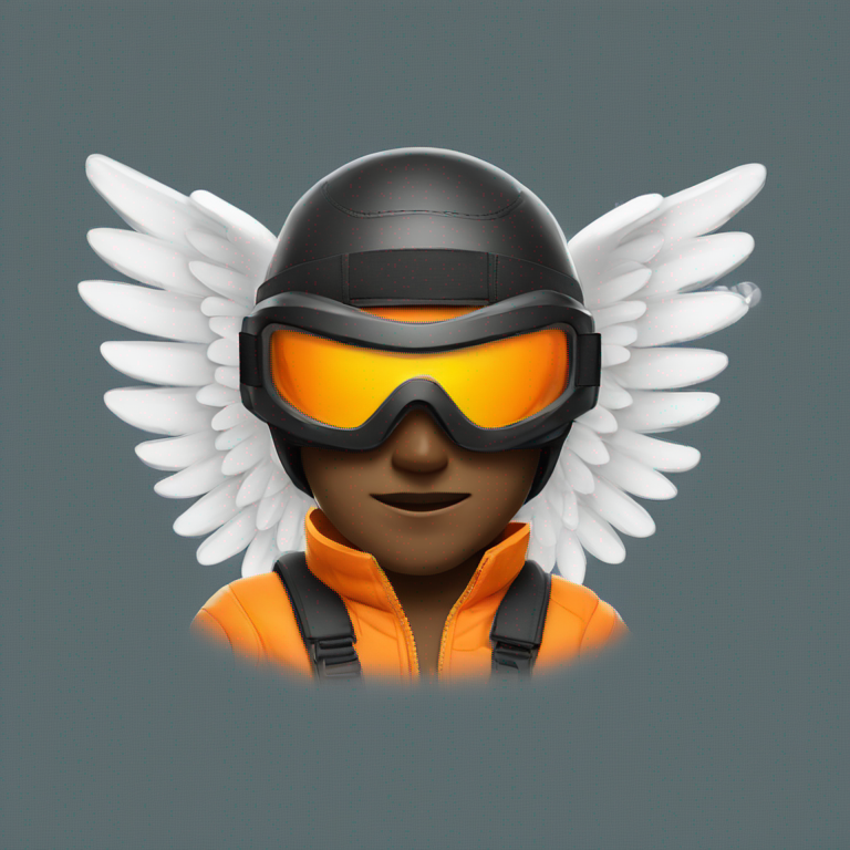 ninja with an angel halo above their head, orange ski goggles-emoji