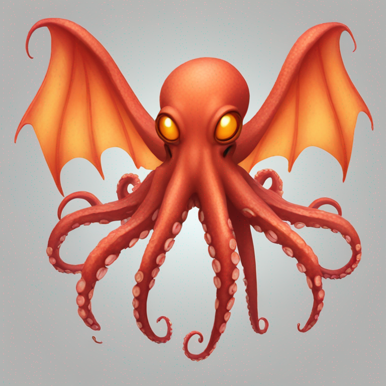 A octopus with 18 legs, Red eyes, dragon-like wings and can spit fire-emoji