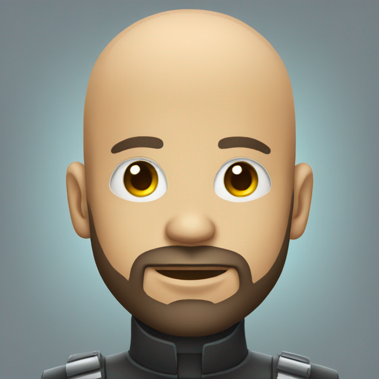 emoji of a head of a young bald brazilian man with a beard, wering a futuristic suit, singer-emoji