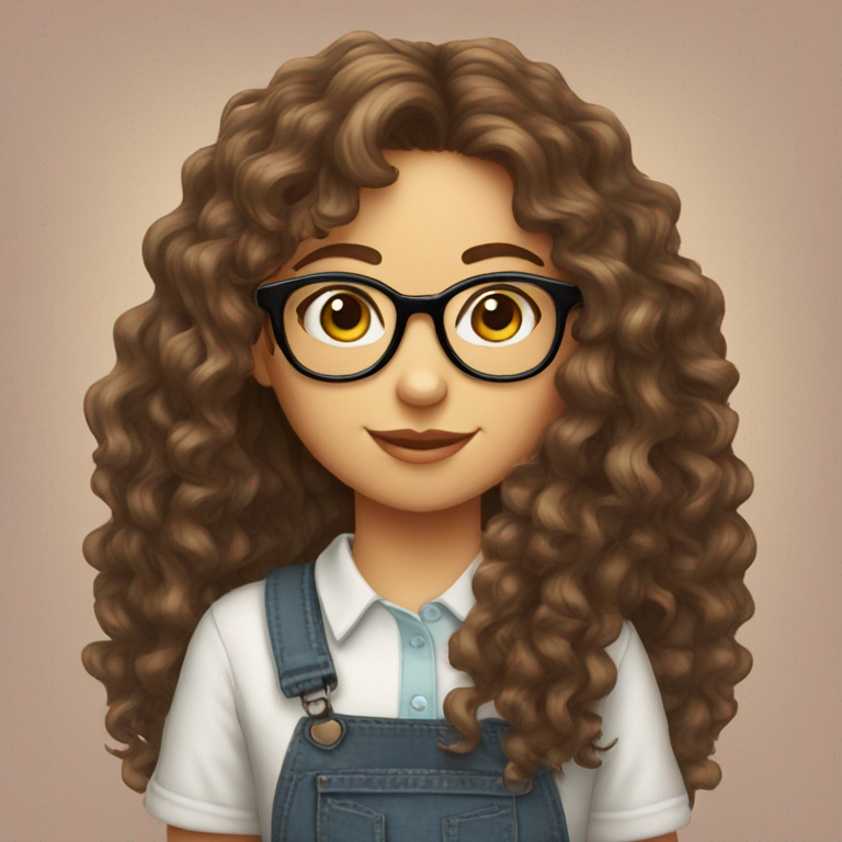 cute long curly hair girl with glasses nerd-emoji