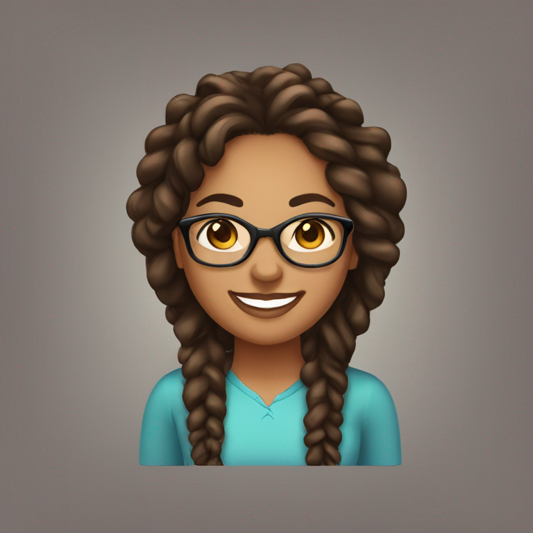 overweight Brown skinned African American Woman with long Black curly braids dark brown eyes and clear glasses smiling-emoji