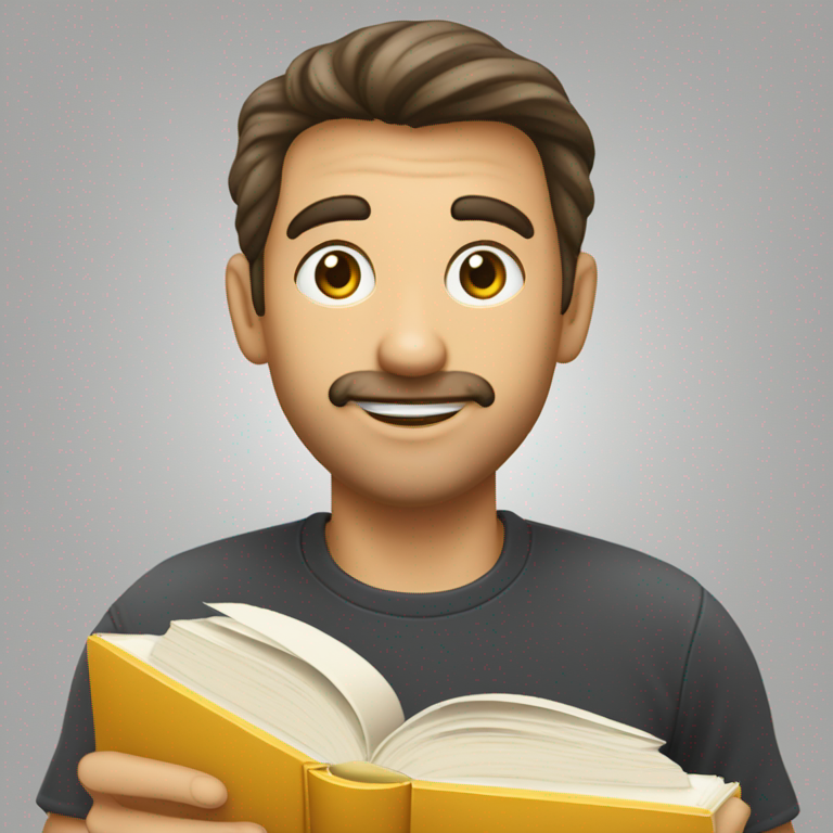 Pesquisador buscando as informações de um livro com uma lupa-emoji