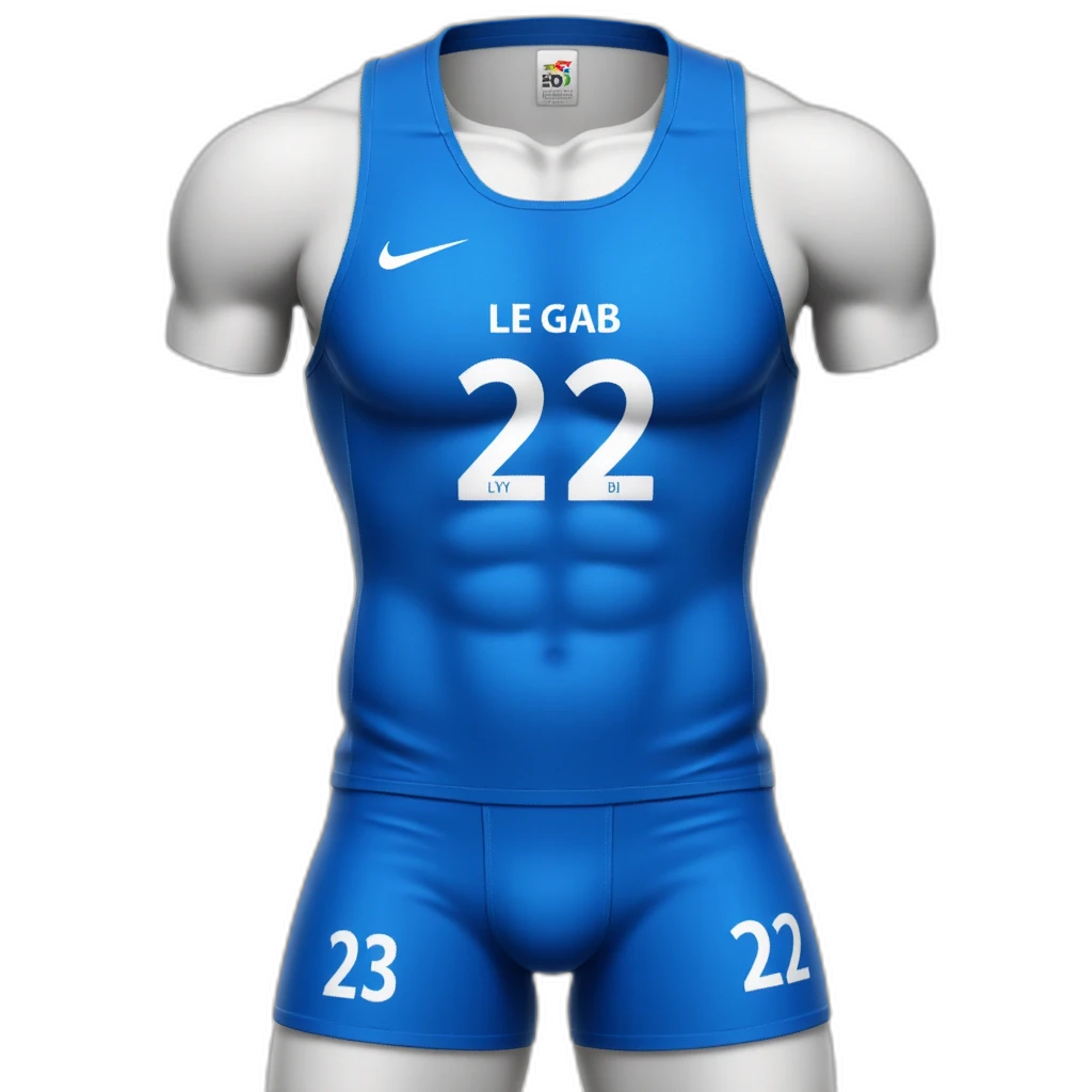 maillot bleu avec flocage "Le Gab" et en dessous 22-emoji