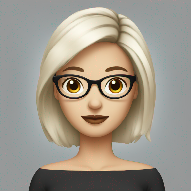 Girl designer, short greu  hair, blue eyes and black rounded glasses-emoji