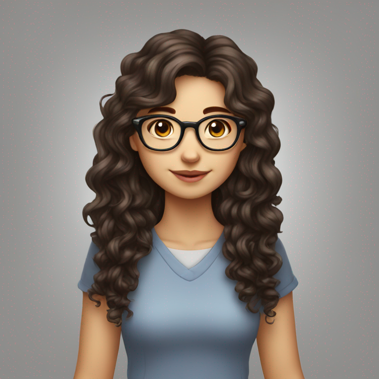 cute long curly dark brown hair girl with glasses nerd-emoji