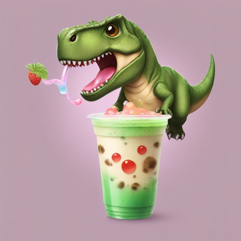 mini t-rex drinking a bubble tea-emoji