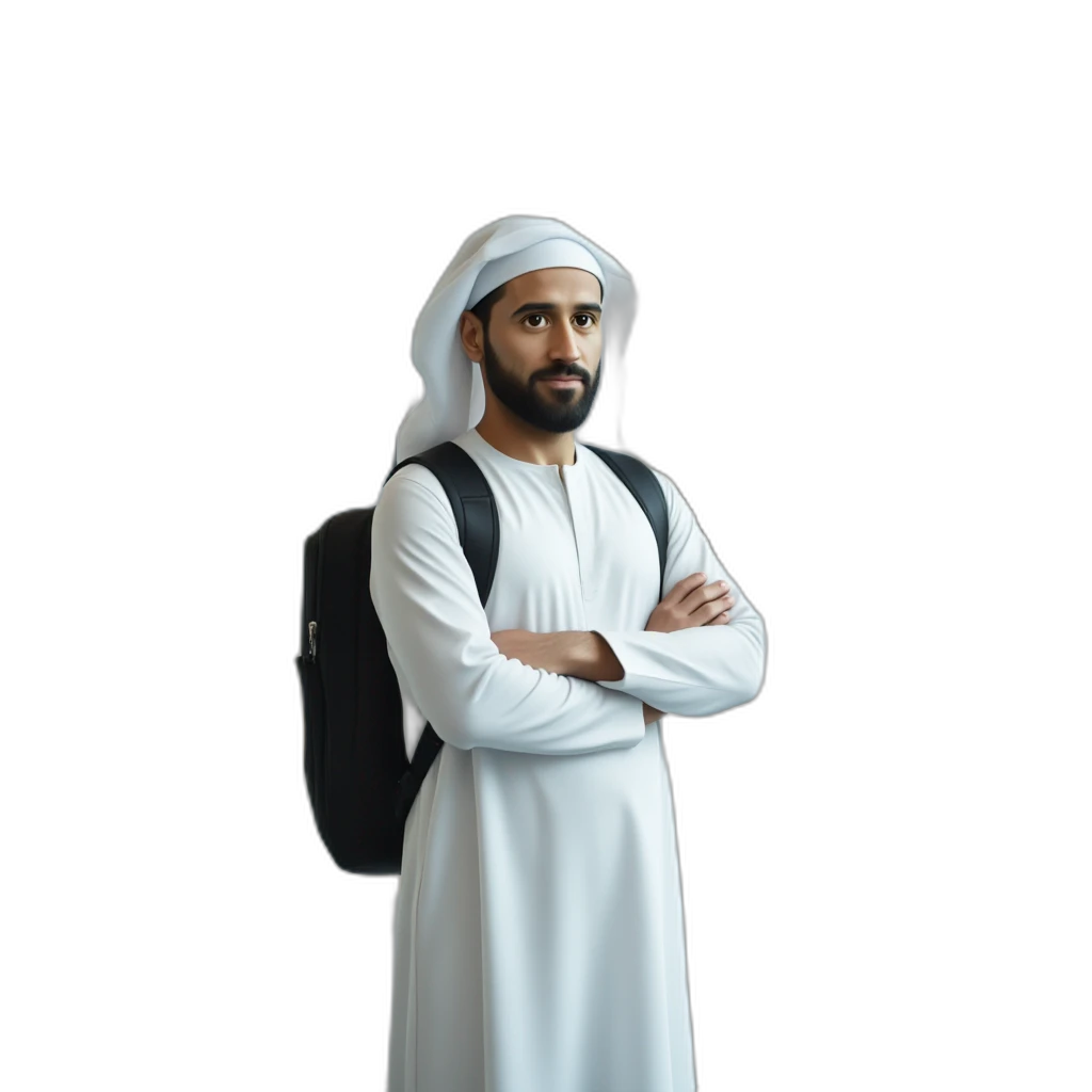 A picture of a Muslim pilgrim wearing white at the airport waiting for his turn to board a plane heading to Mecca.-emoji