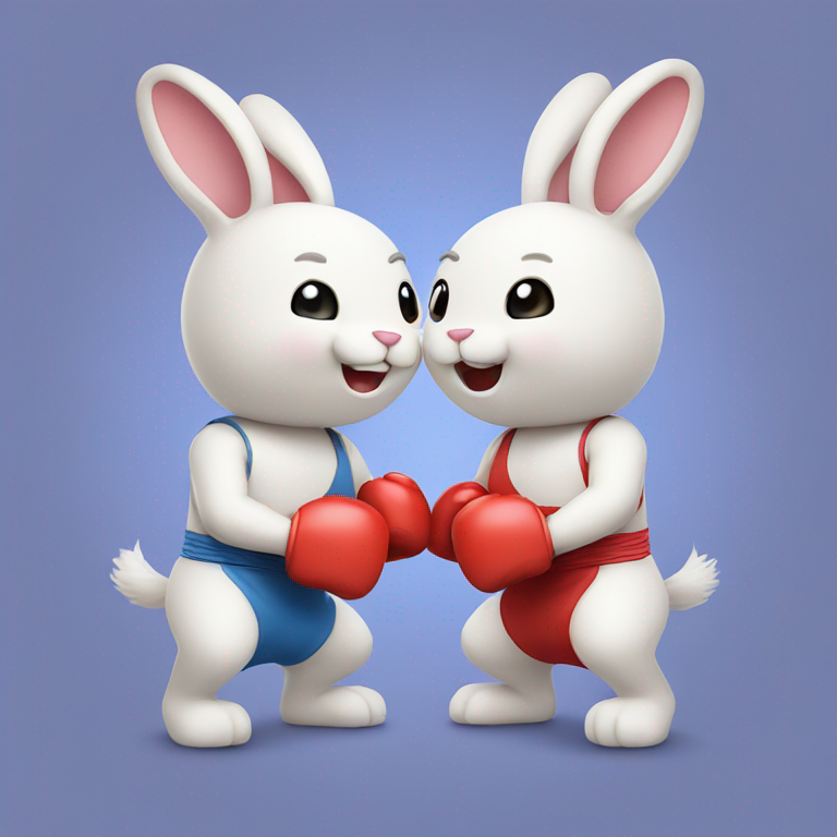 two cute 3D Bunnies boxing-emoji