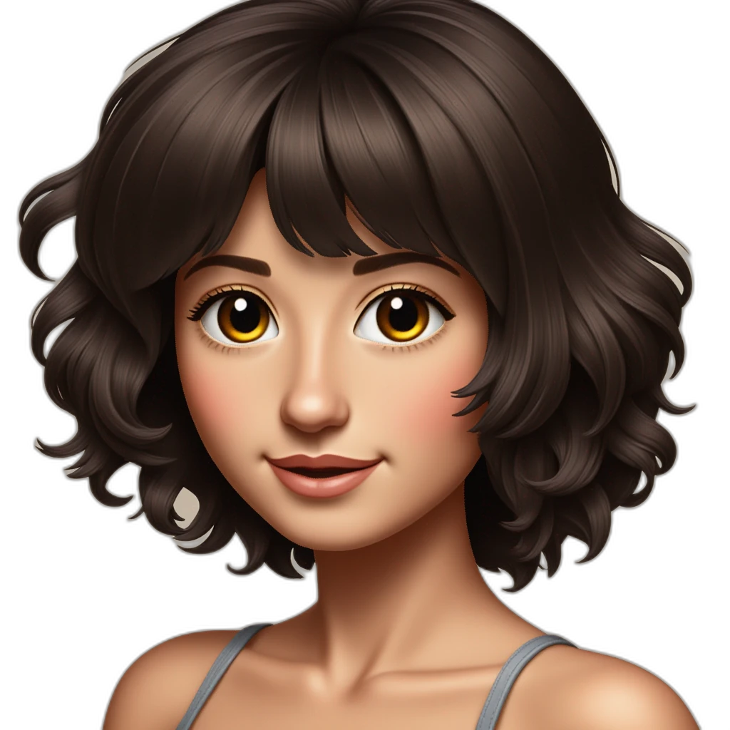Chica pelinegra con el pelo ondulado-emoji