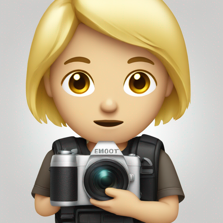 sad photographer with blond hair and black eyes with camera-emoji